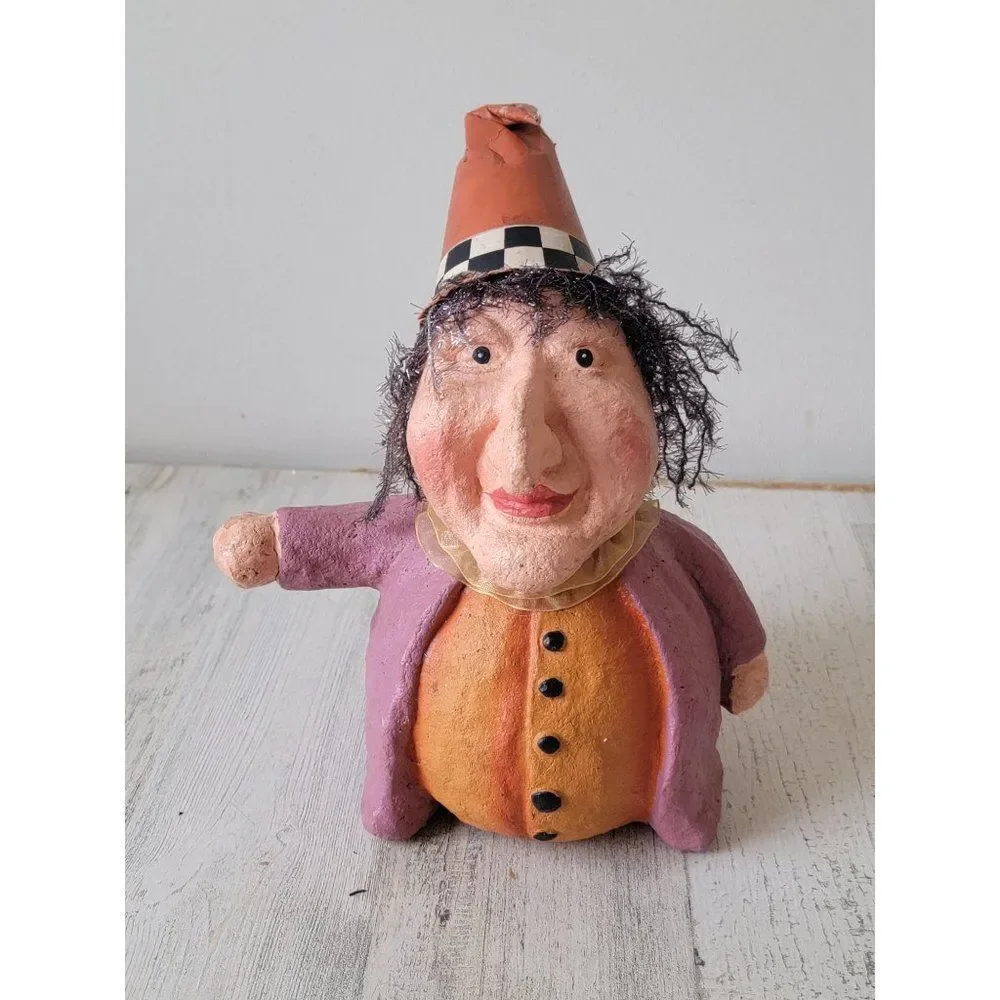 Halloween paper mache‎ witch hat smile pumpkin decor figure